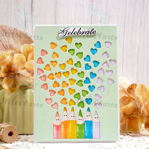 Inlovearts Hollow Heart and Pencil Background Board Cutting Dies
