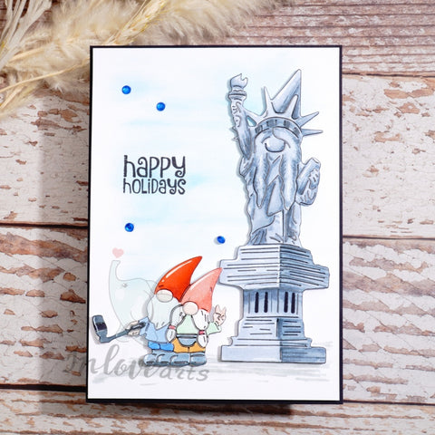 Inlovearts Photographing with the Gnome Statue of Liberty Cutting Dies