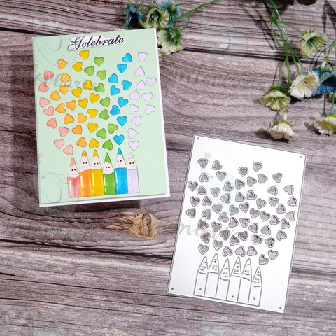 Inlovearts Hollow Heart and Pencil Background Board Cutting Dies