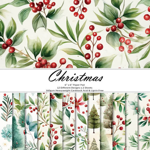 24PCS 6" Christmas Green Plants Scrapbook & Cardstock Paper