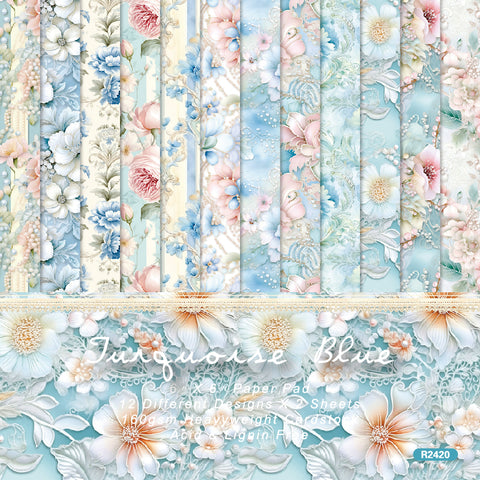 24PCS 6" Elegant Blue Scrapbook & Cardstock Paper