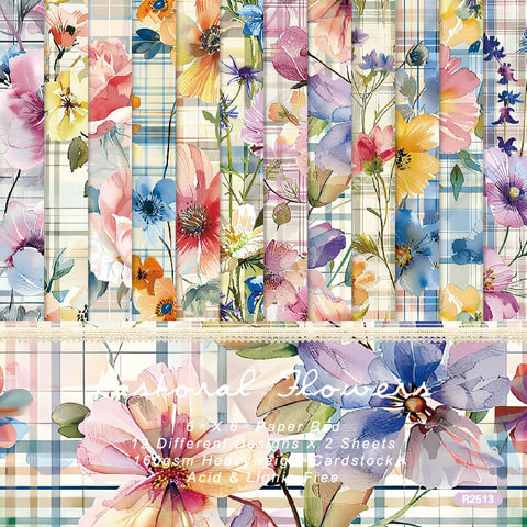 24PCS 6" Flower and Grid Pattern Scrapbook & Cardstock Paper