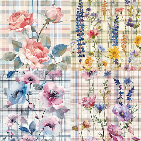 24PCS 6" Flower and Grid Pattern Scrapbook & Cardstock Paper
