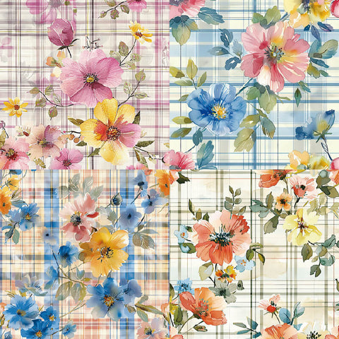 24PCS 6" Flower and Grid Pattern Scrapbook & Cardstock Paper
