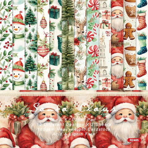 24PCS 6" Santa Claus Scrapbook & Cardstock Paper