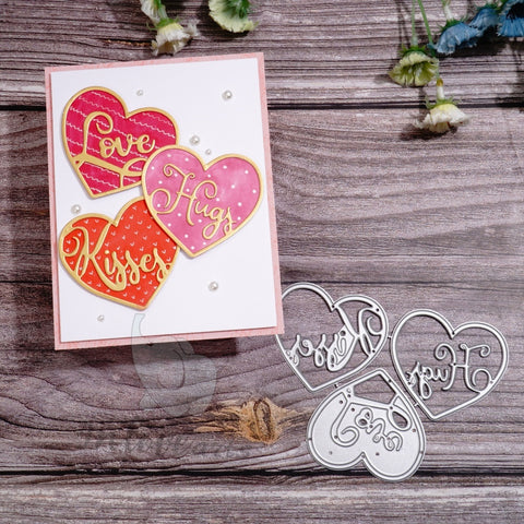 Inlovearts Love Hugs Kisses Word Heart Cutting Dies
