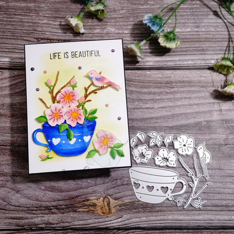 Inlovearts Cup Flower Bird Cutting Dies