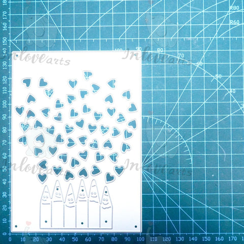 Inlovearts Hollow Heart and Pencil Background Board Cutting Dies