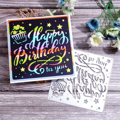 Inlovearts Cake and Stars "happy birthday to you" Cutting Dies