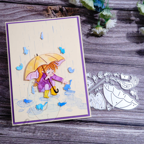 Inlovearts Little Girl Holding Umbrella Cutting Dies