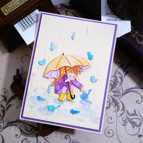 Inlovearts Little Girl Holding Umbrella Cutting Dies