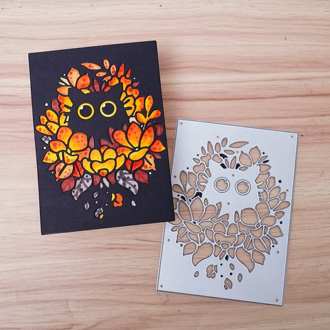Inlovearts Leaves Cat Background Board Cutting Dies