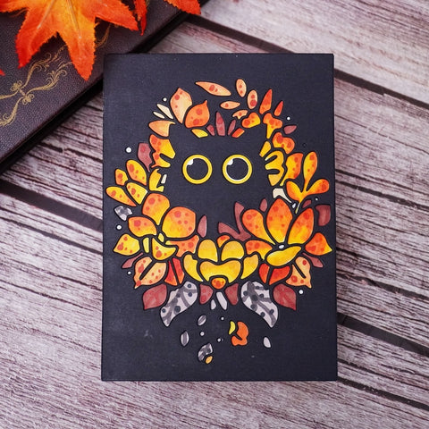 Inlovearts Leaves Cat Background Board Cutting Dies
