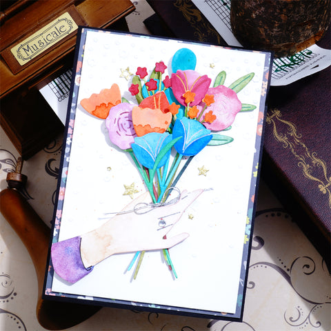 Inlovearts Holding a Bouquet of Flowers Cutting Dies