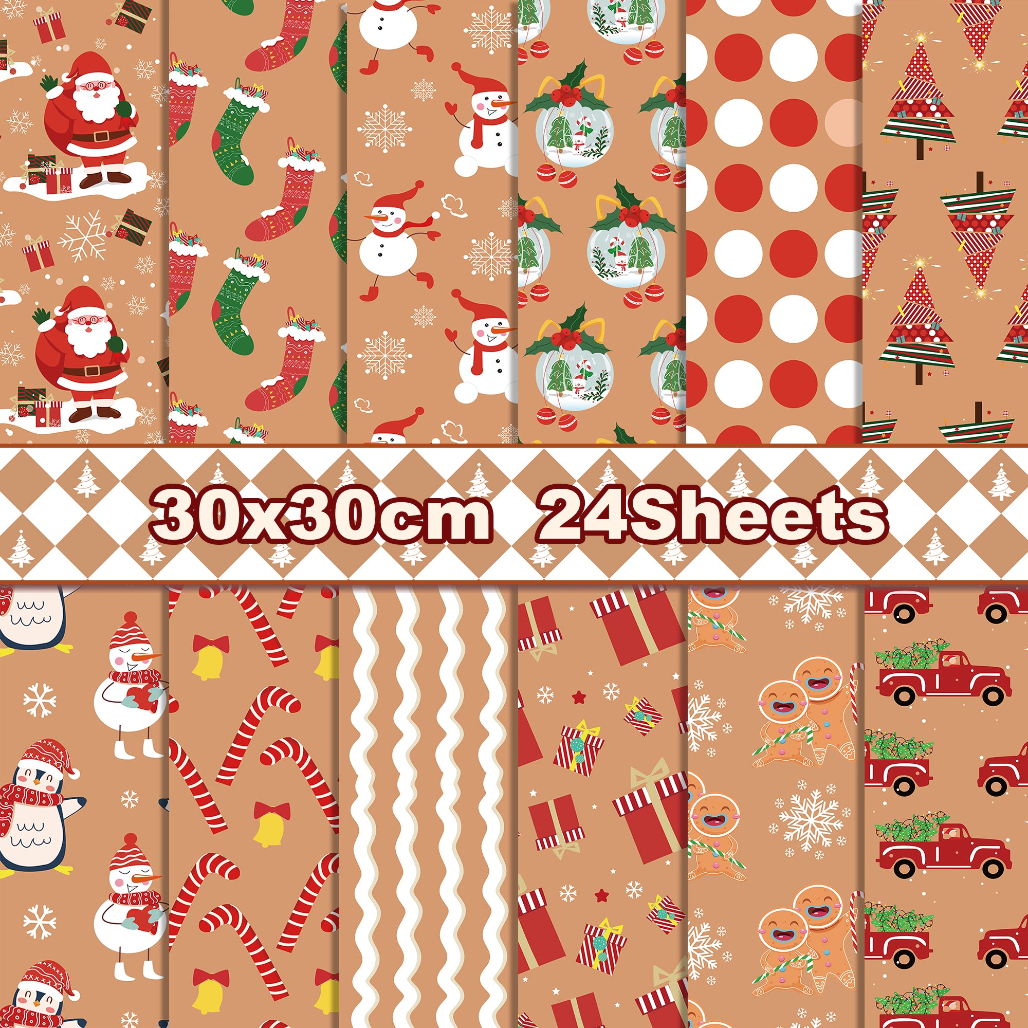 Inlovearts 24PCS 6 Merry Christmas DIY Scrapbook & Cardstock Paper