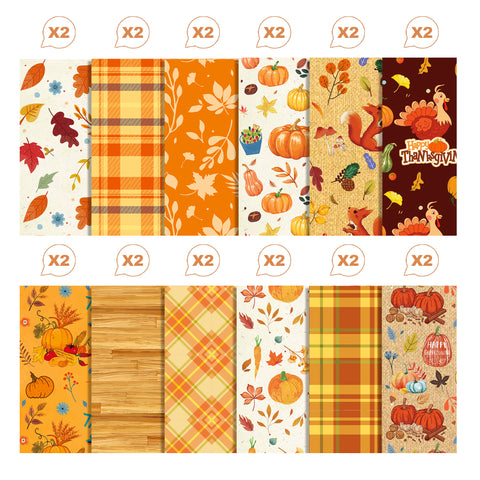 Inlovearts 24PCS 12" Thanksgiving Theme Scrapbook & Cardstock Paper