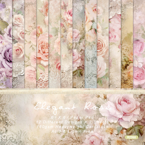 Inlovearts 24PCS 6" Elegant Rose Scrapbook & Cardstock Paper