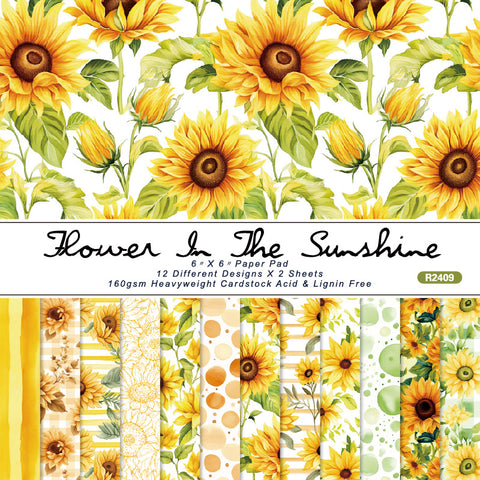 Inlovearts 24PCS 6" Flower in the Sunshine Scrapbook & Cardstock Paper