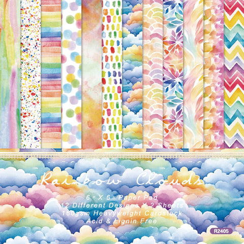 Inlovearts 24PCS 6" Rainbow Clouds Scrapbook & Cardstock Paper