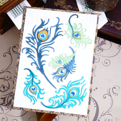 Inlovearts 5pcs Peacock Feather Cutting Dies