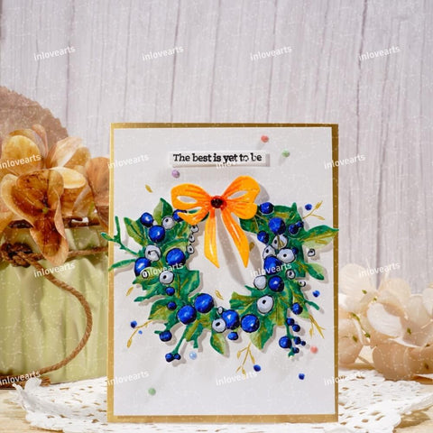 Inlovearts Blue Berry and Leaf Round Frame Cutting Dies
