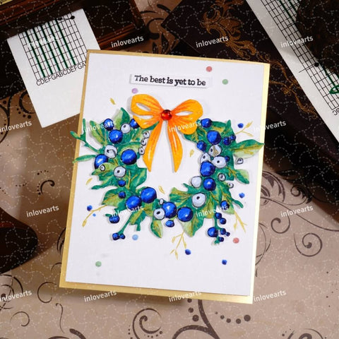Inlovearts Blue Berry and Leaf Round Frame Cutting Dies