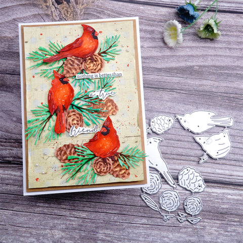 Inlovearts Cardinals and Christmas Leaves Cutting Dies