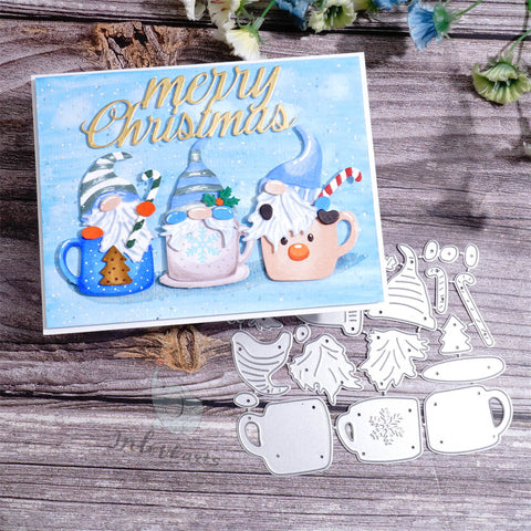 Inlovearts Christmas Gnomes in Coffee Cups Cutting Dies