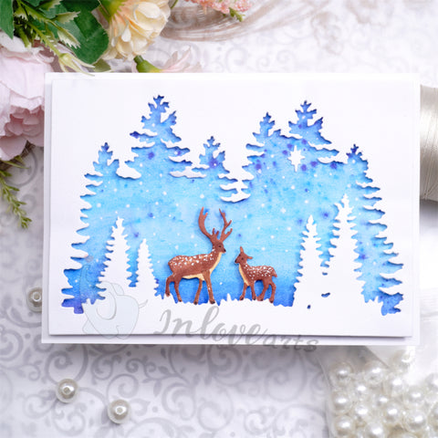 Inlovearts Deer in the Forest Background Board Cutting Dies