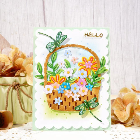 Inlovearts Spring Flower Basket Cutting Dies
