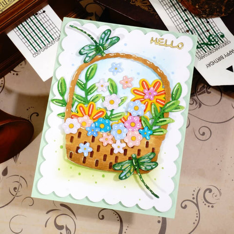Inlovearts Spring Flower Basket Cutting Dies