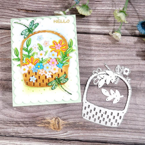 Inlovearts Spring Flower Basket Cutting Dies