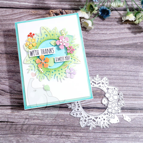 Inlovearts Flower and Leaves Round Frame Cutting Dies