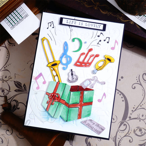 Inlovearts Gift Box and Musical Instruments Cutting Dies