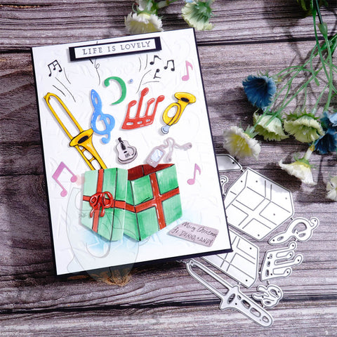 Inlovearts Gift Box and Musical Instruments Cutting Dies