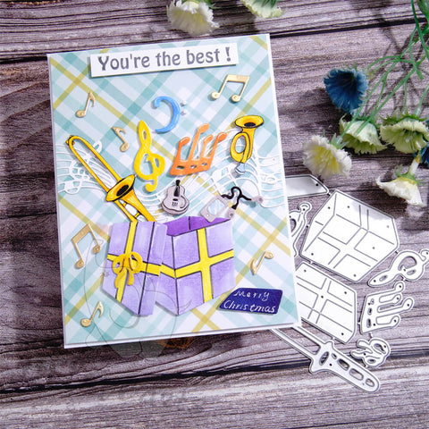 Inlovearts Gift Box and Musical Instruments Cutting Dies