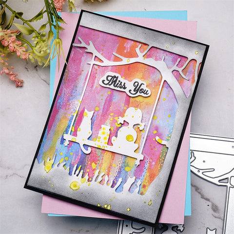 Inlovearts Girl and Cat on a Swing Cutting Dies