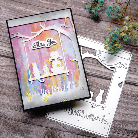 Inlovearts Girl and Cat on a Swing Cutting Dies