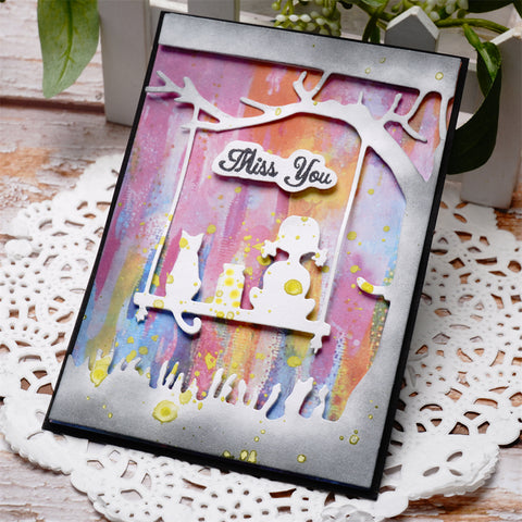 Inlovearts Girl and Cat on a Swing Cutting Dies
