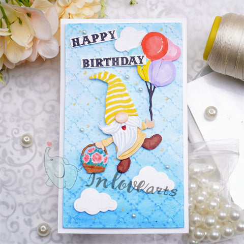 Inlovearts Gnome Holding Balloons Cutting Dies