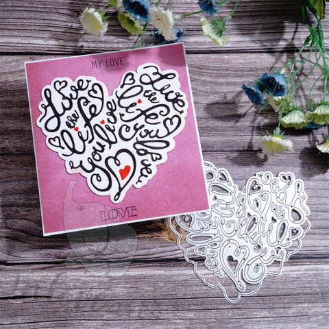 Inlovearts Heart Shaped Love Word Cutting Dies