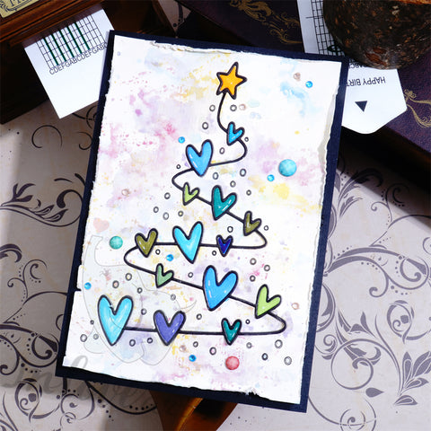 Inlovearts Heart and Lines Christmas Tree Cutting Dies