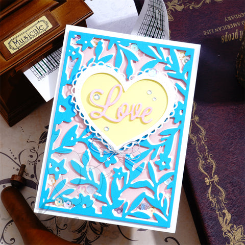 Inlovearts Hollow Heart and Leaves Background Board Cutting Dies