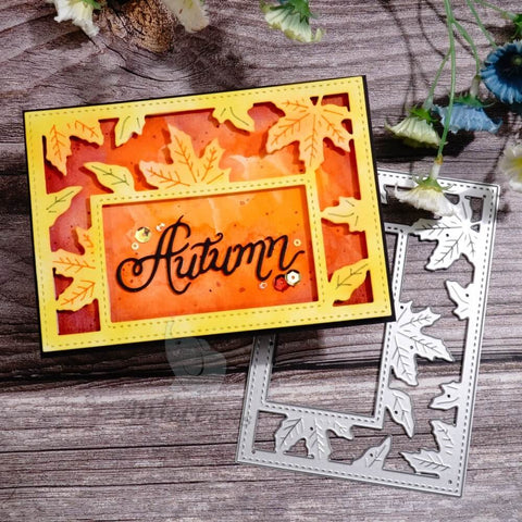 Inlovearts Hollow Rectangular Maple Leaves Frame Cutting Dies