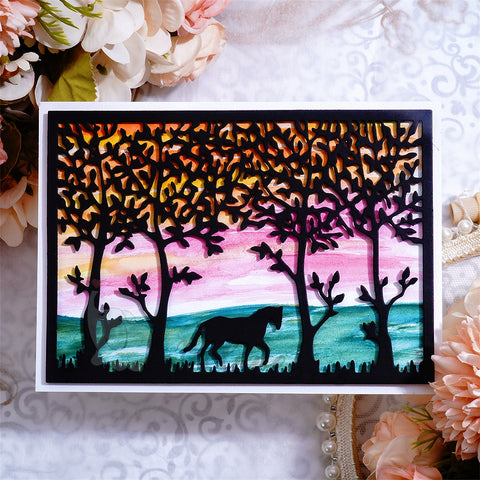 Inlovearts Horse in the Forest Background Board Cutting Dies