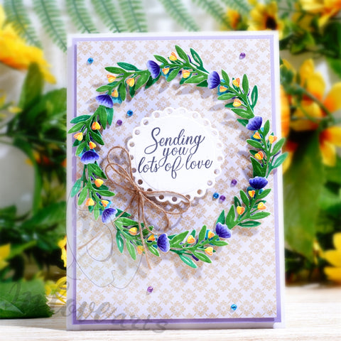 Inlovearts Little Flower and Leaf Round Frame Cutting Dies