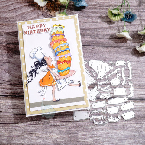 Inlovearts Little Girl Holding Cake Cutting Dies