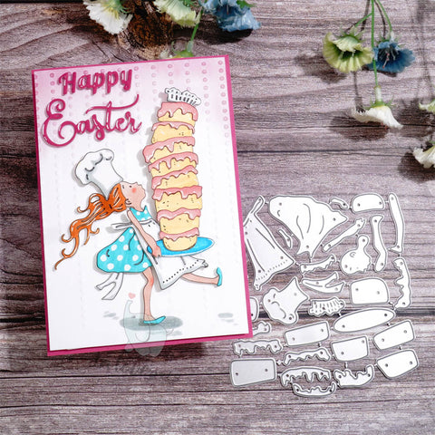 Inlovearts Little Girl Holding Cake Cutting Dies