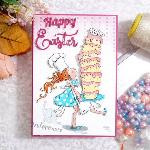 Inlovearts Little Girl Holding Cake Cutting Dies