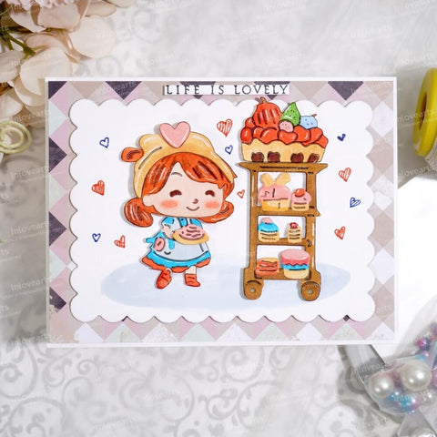 Inlovearts Little Girl and Cake Dining Cart Cutting Dies